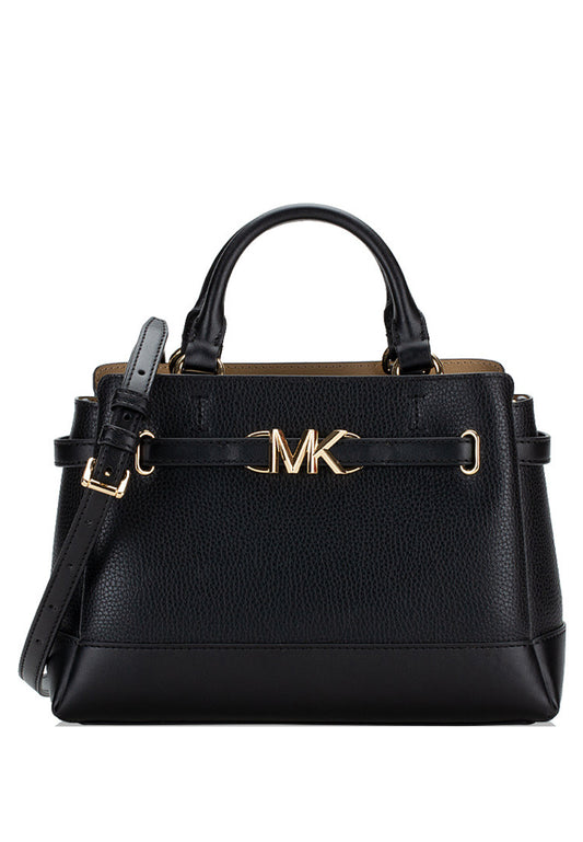 Michael Kors Reed Small Two-Tone Pebbled Leather Belted Satchel - Black