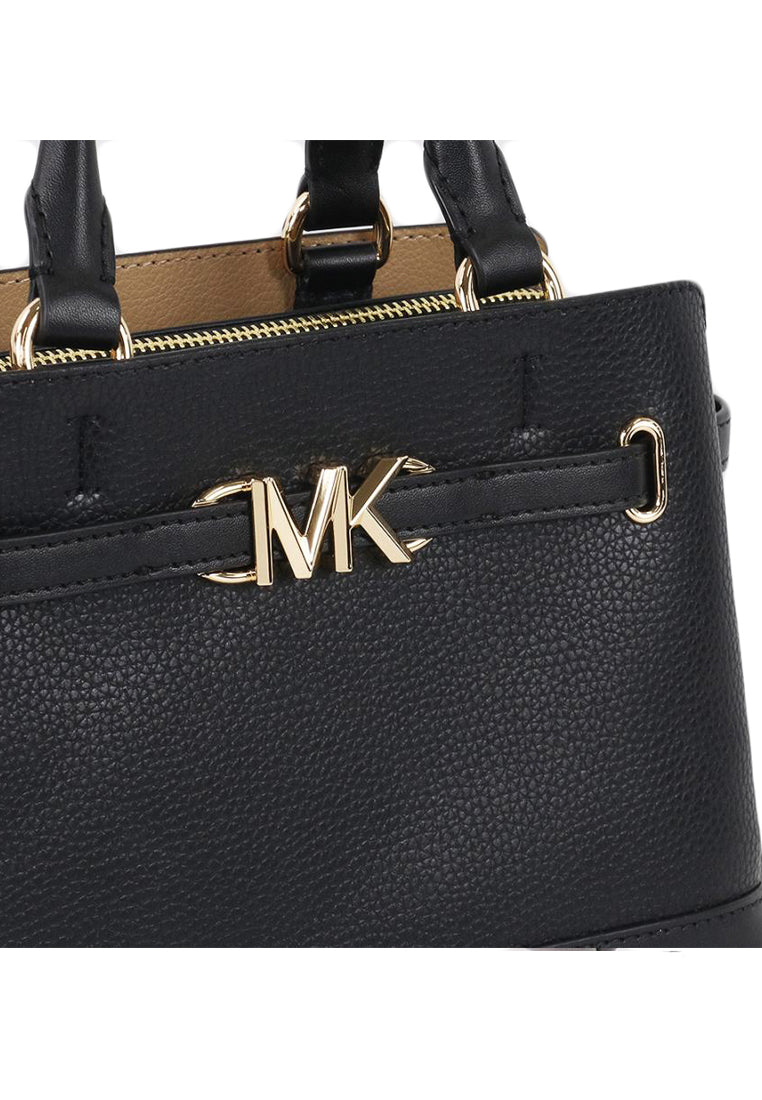 Michael Kors Reed Small Two-Tone Pebbled Leather Belted Satchel - Black