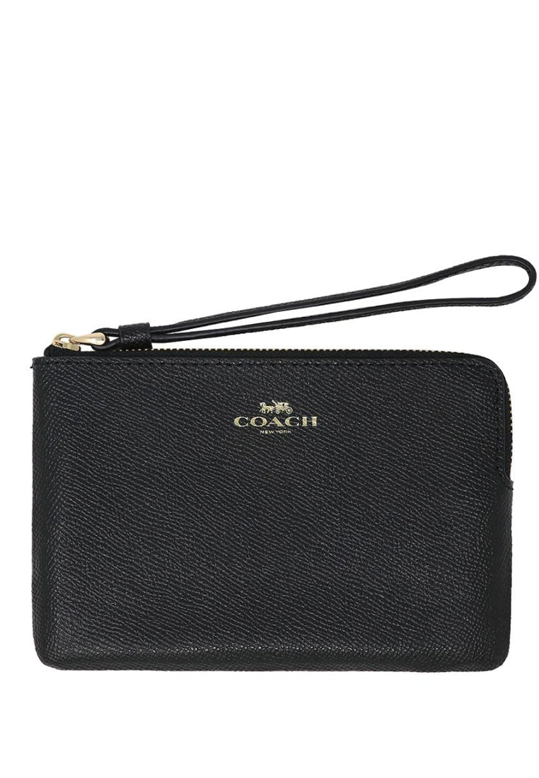 Coach Corner Zip Wristlet In Crossgrain Leather - Black