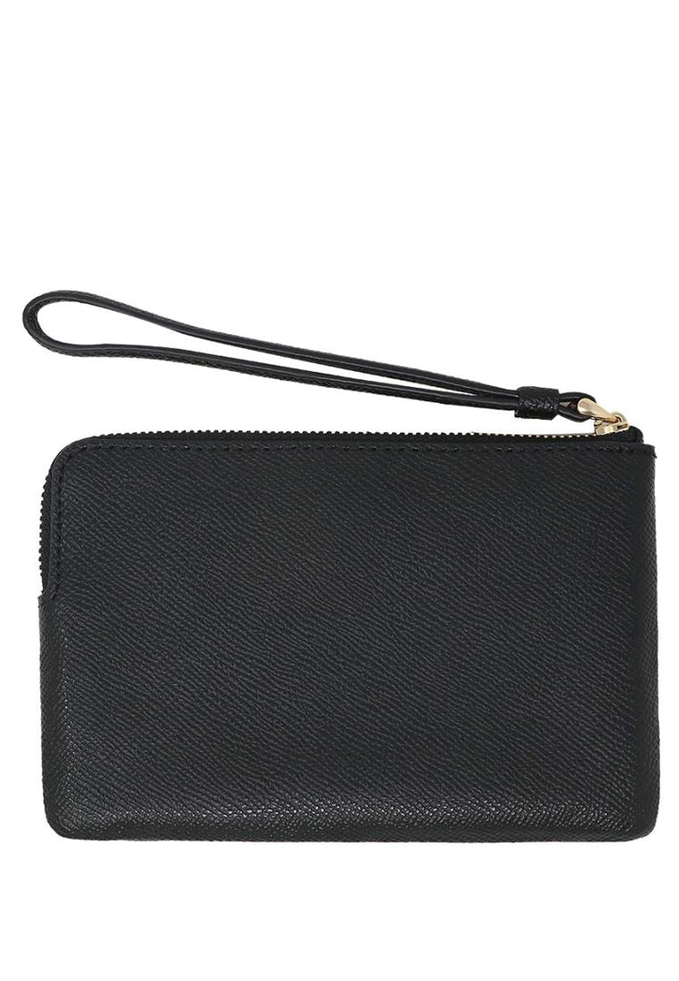 Coach Corner Zip Wristlet In Crossgrain Leather - Black