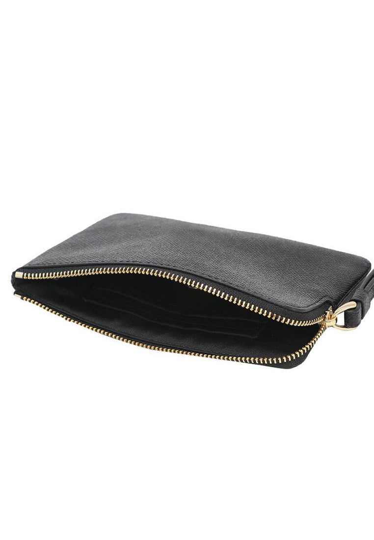 Coach Corner Zip Wristlet In Crossgrain Leather - Black