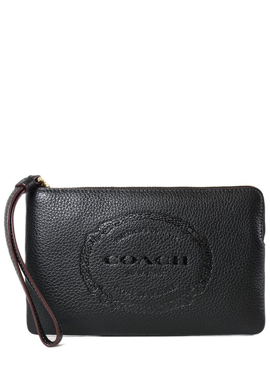 Coach Large Corner Zip Wristlet With Coach Heritage - Black