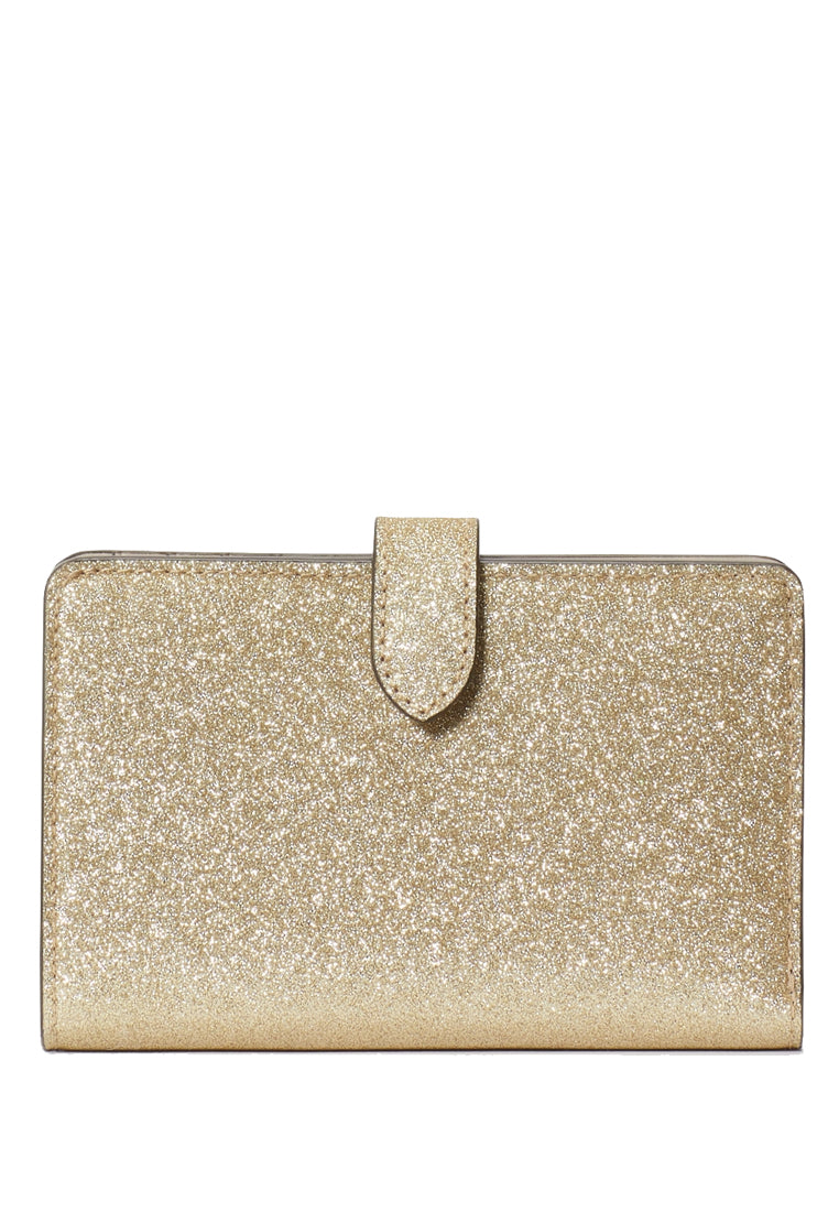 Kate Spade Glimmer Glitter Medium Compact Bifold Wallet - Gold