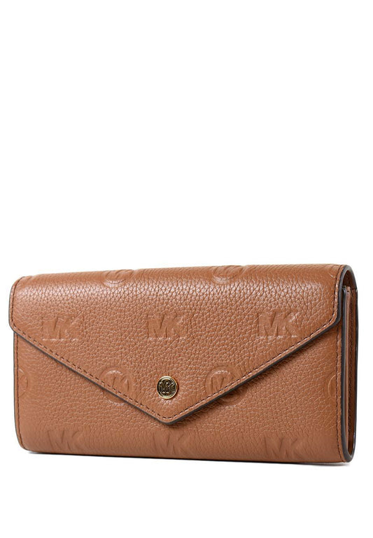 Michael Kors Jet Set Travel Large Logo Embossed Leather Envelope Continental Wallet - Brown