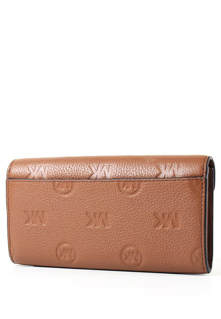 Michael Kors Jet Set Travel Large Logo Embossed Leather Envelope Continental Wallet - Brown