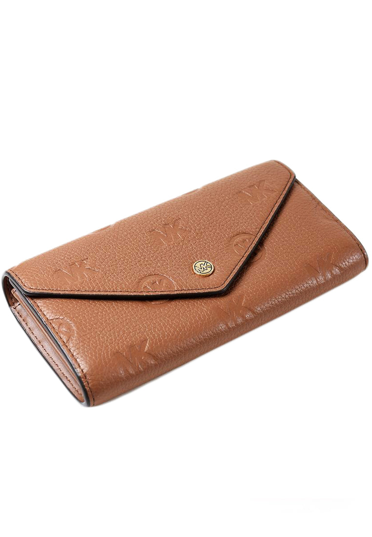 Michael Kors Jet Set Travel Large Logo Embossed Leather Envelope Continental Wallet - Brown