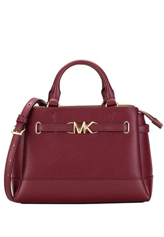 Michael Kors Reed Small Two-Tone Pebbled Leather Belted Satchel - Dark Cherry