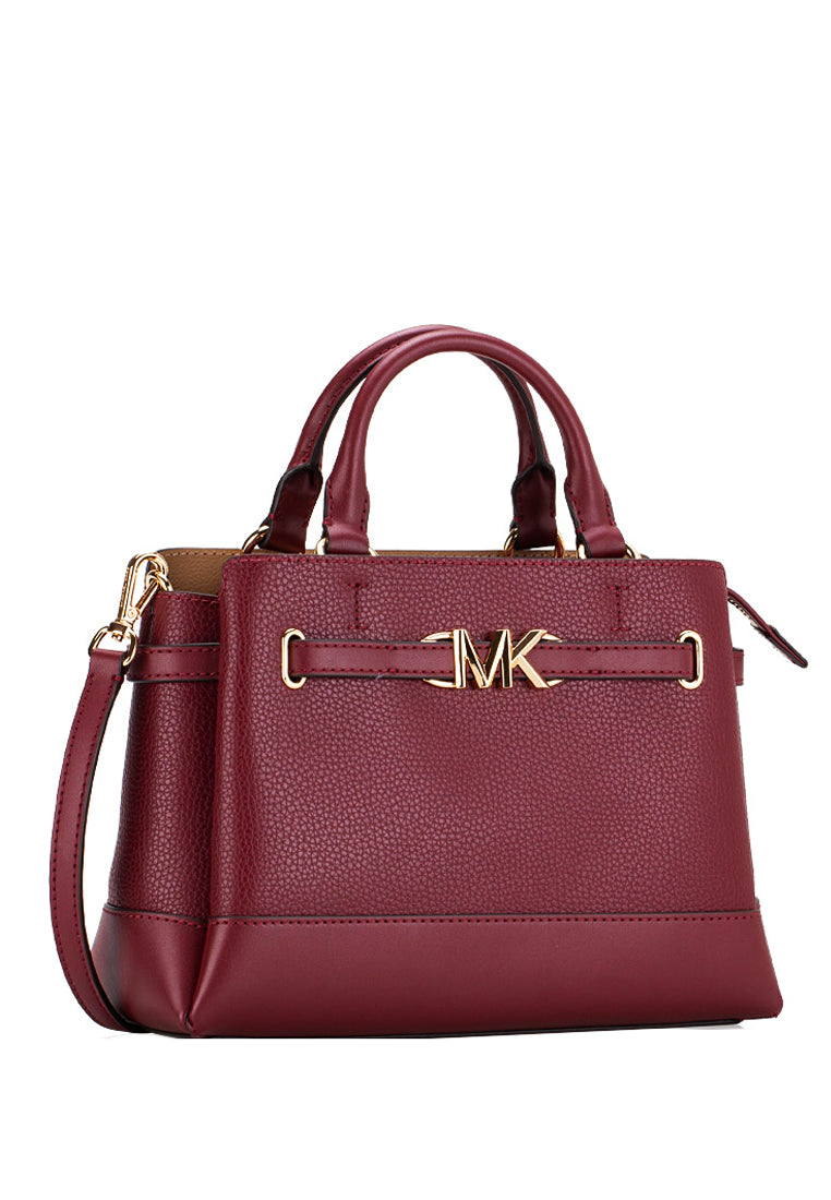 Michael Kors Reed Small Two-Tone Pebbled Leather Belted Satchel - Dark Cherry