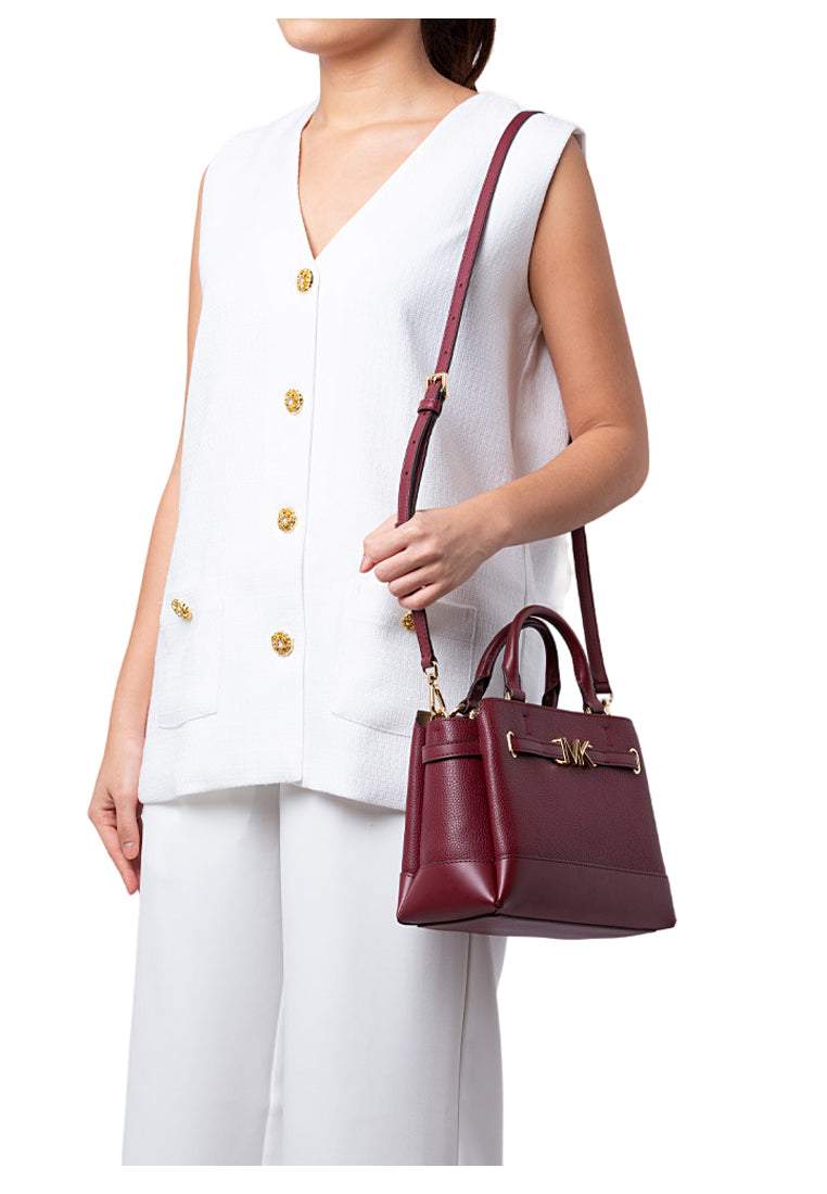 Michael Kors Reed Small Two-Tone Pebbled Leather Belted Satchel - Dark Cherry