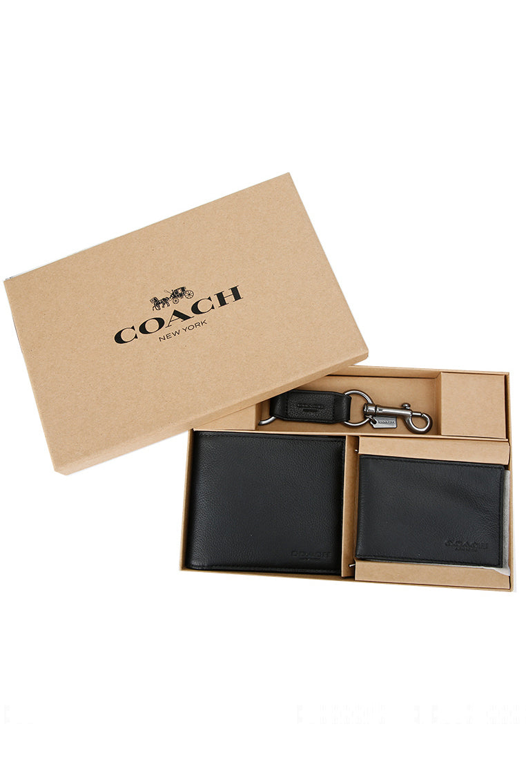 Coach Boxed Compact Id Wallet With Trigger Snap Key Fob - Black