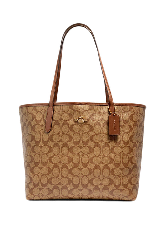 Coach City Tote In Signature Canvas - Brown