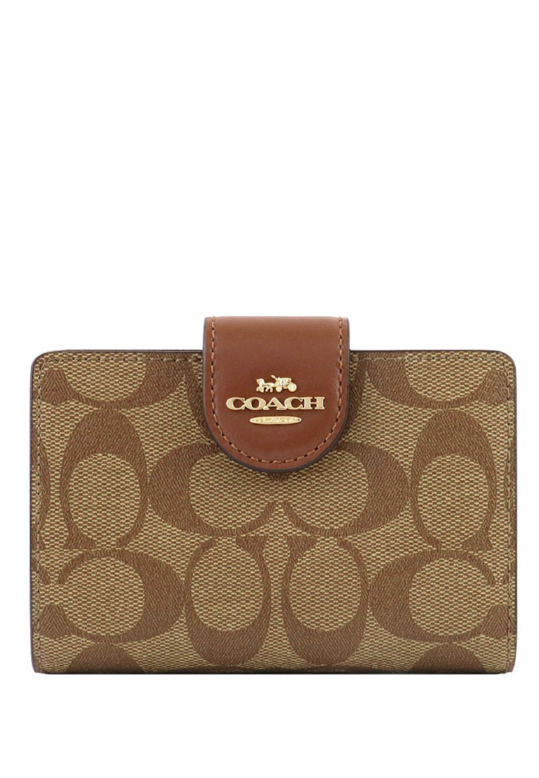 Coach Medium Corner Zip Wallet In Signature Canvas - Brown