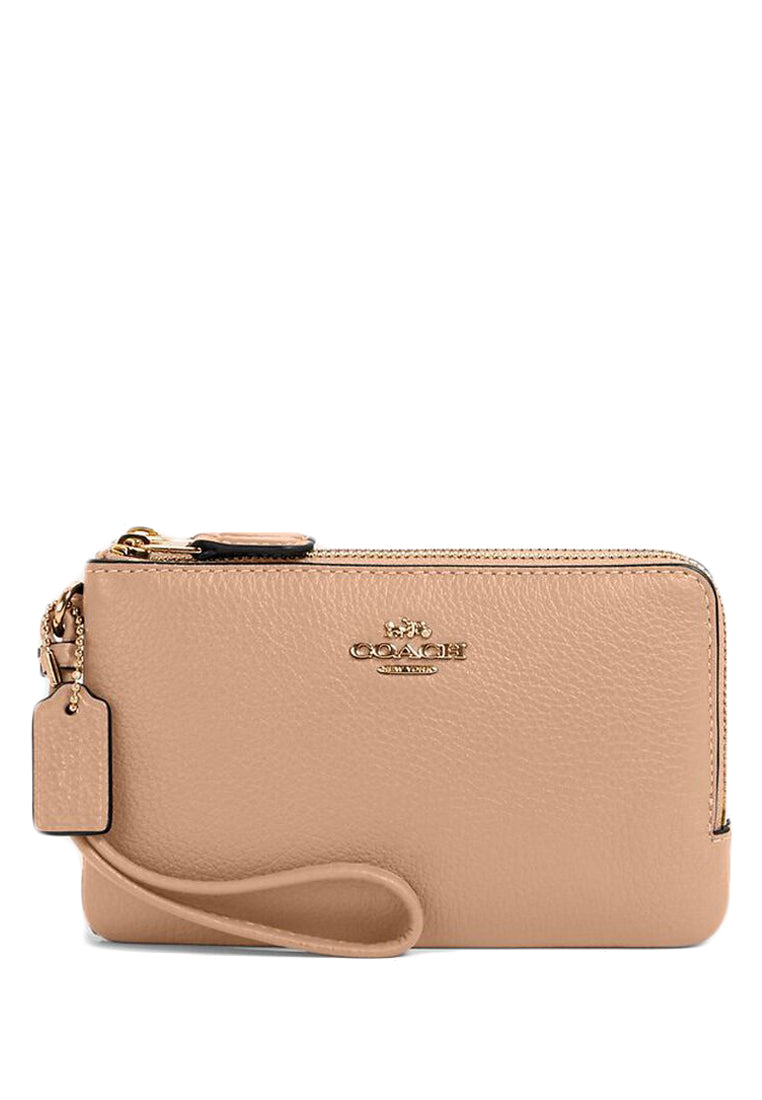 Coach Double Corner Zip Wristlet - Beige