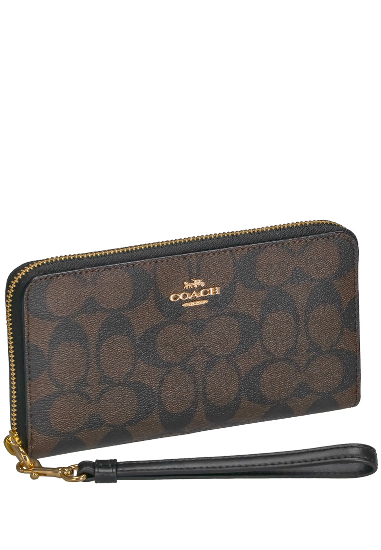 Coach Long Zip Around Wallet In Signature Canvas - Dark Brown