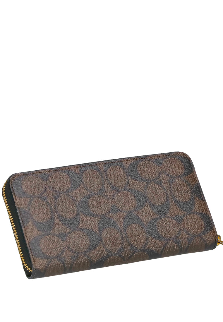 Coach Long Zip Around Wallet In Signature Canvas - Dark Brown