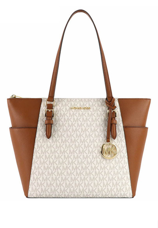 Michael Kors Charlotte Large Tote Bag In Signature - Vanilla/Brown