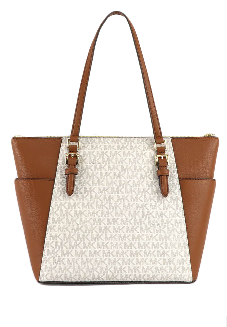 Michael Kors Charlotte Large Tote Bag In Signature - Vanilla/Brown