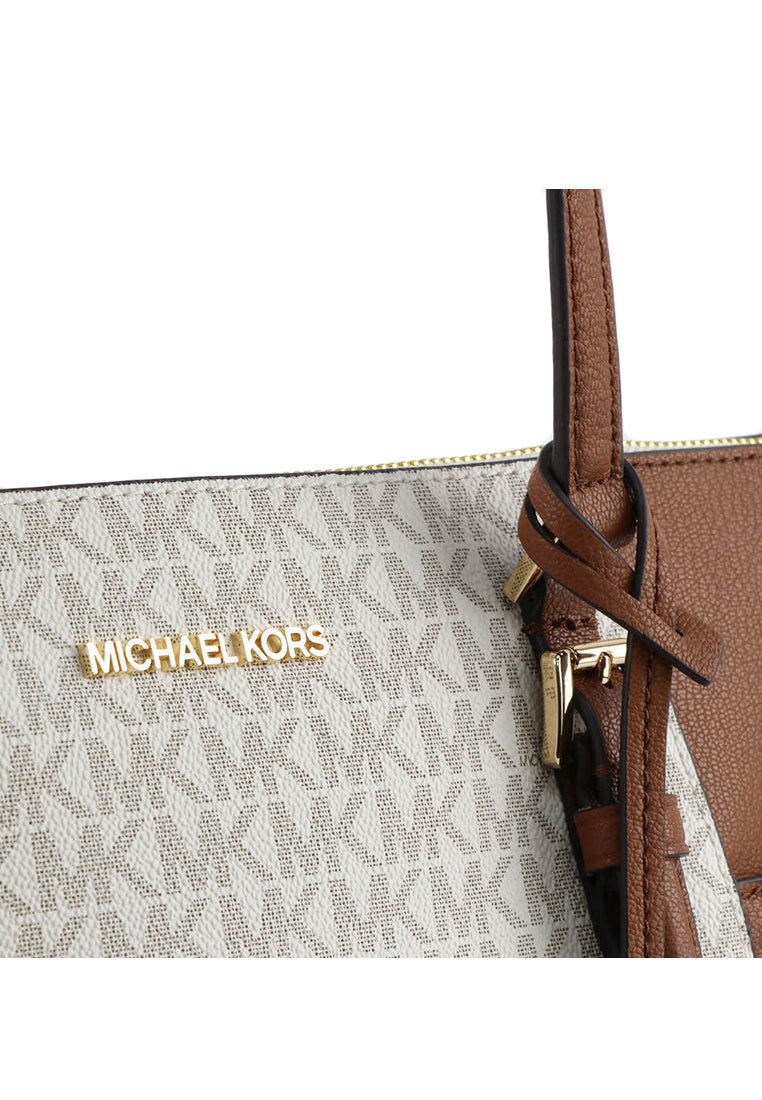 Michael Kors Charlotte Large Tote Bag In Signature - Vanilla/Brown