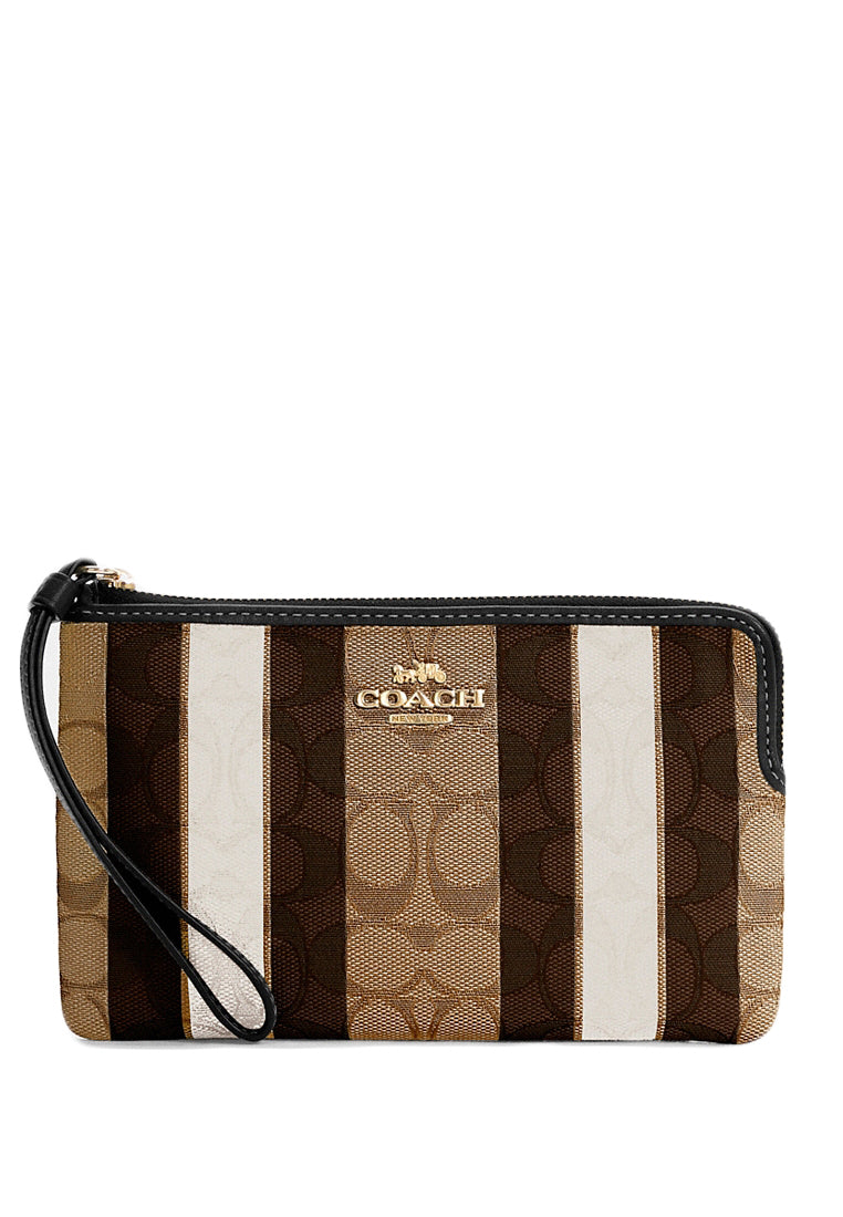 Coach Large Corner Zip Wristlet in Signature Jacquard With Stripes - Brown