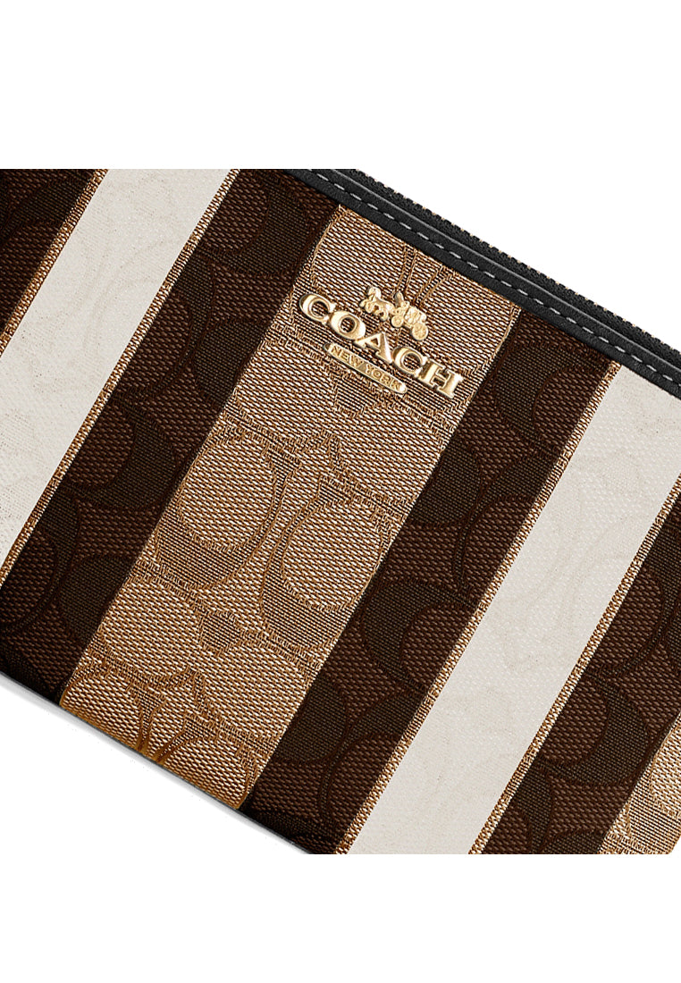 Coach Large Corner Zip Wristlet in Signature Jacquard With Stripes - Brown