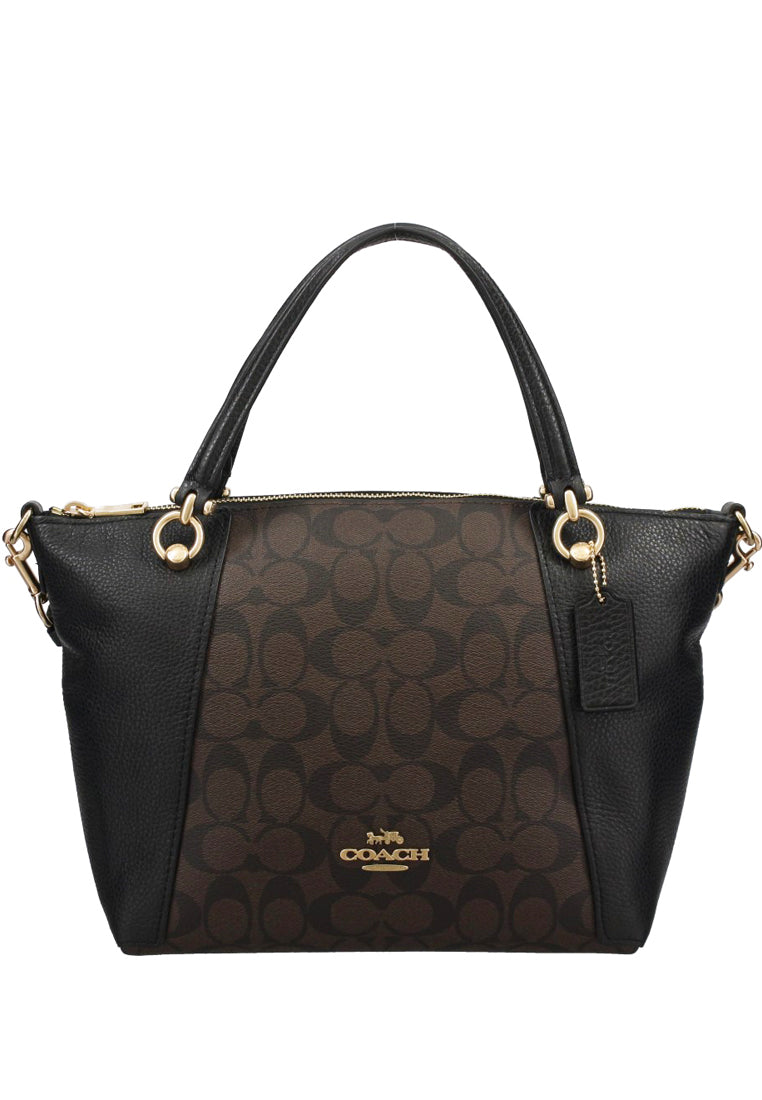 Coach Kacey Satchel In Blocked Signature Canvas - Dark Brown