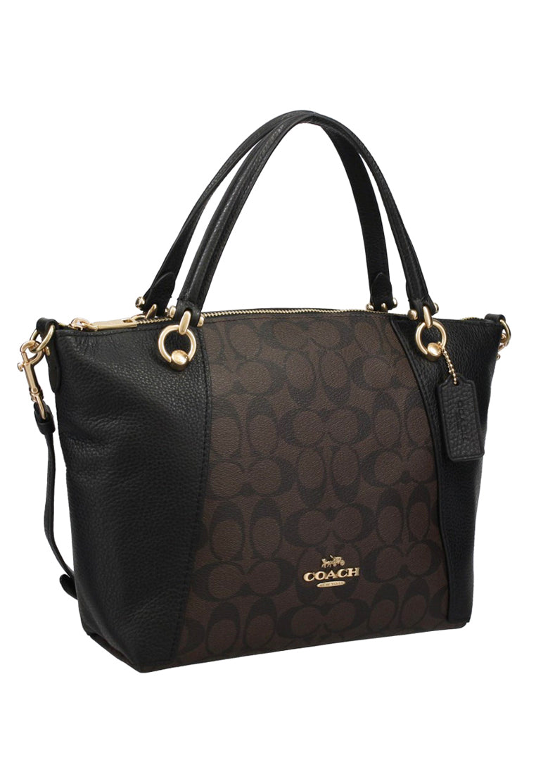 Coach Kacey Satchel In Blocked Signature Canvas - Dark Brown