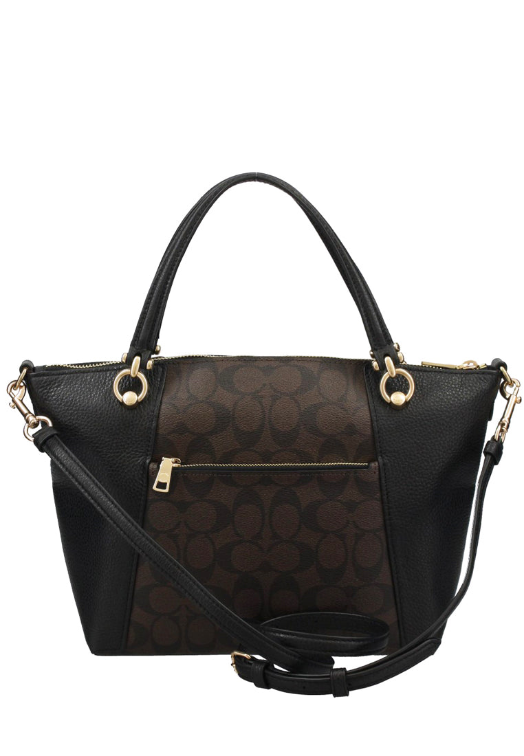 Coach Kacey Satchel In Blocked Signature Canvas - Dark Brown