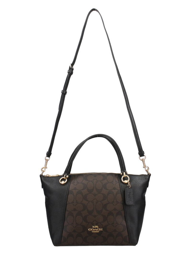 Coach Kacey Satchel In Blocked Signature Canvas - Dark Brown