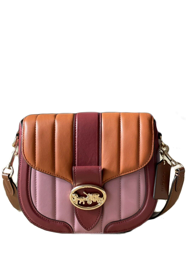 Coach Georgie Saddle Bag With Colorblock Puffy Quilting - True Pink/Multi