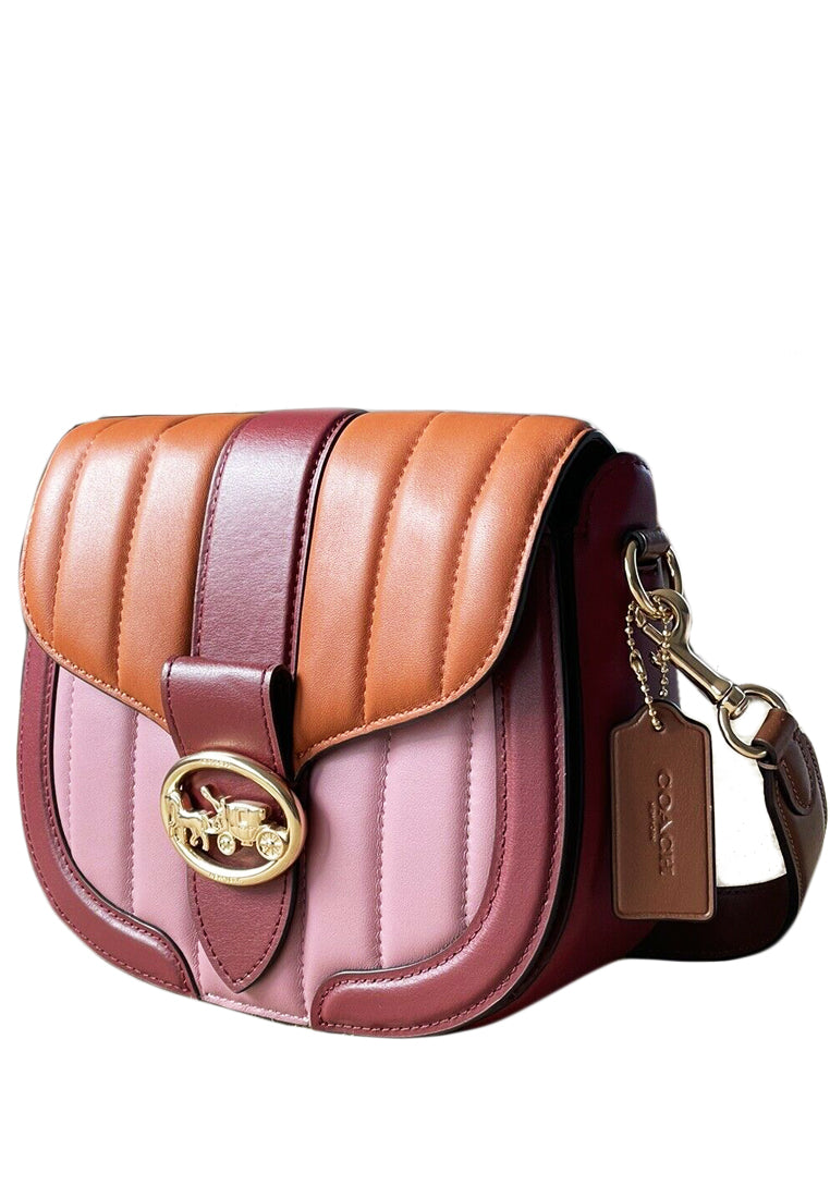 Coach Georgie Saddle Bag With Colorblock Puffy Quilting - True Pink/Multi