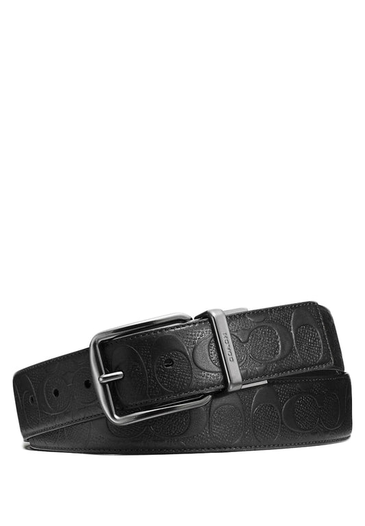 Coach Mens Wide Harness Cut-To-Size Reversible Signature Leather Belt 38MM - Black