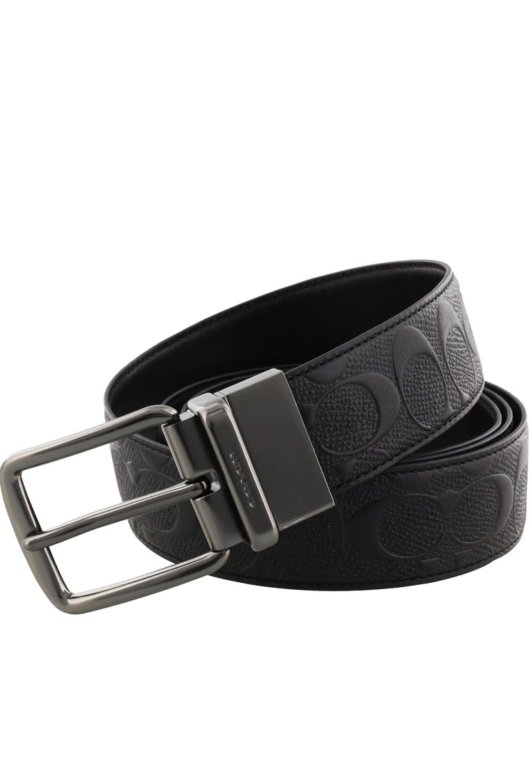 Coach Mens Wide Harness Cut-To-Size Reversible Signature Leather Belt 38MM - Black