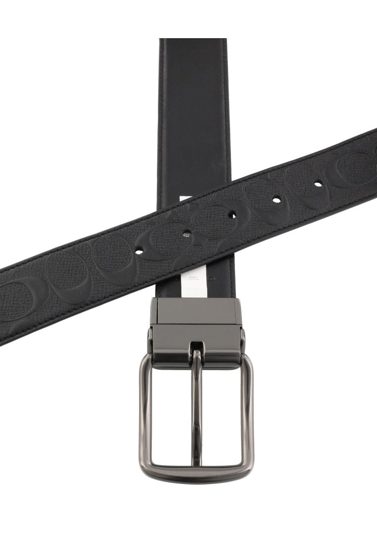 Coach Mens Wide Harness Cut-To-Size Reversible Signature Leather Belt 38MM - Black