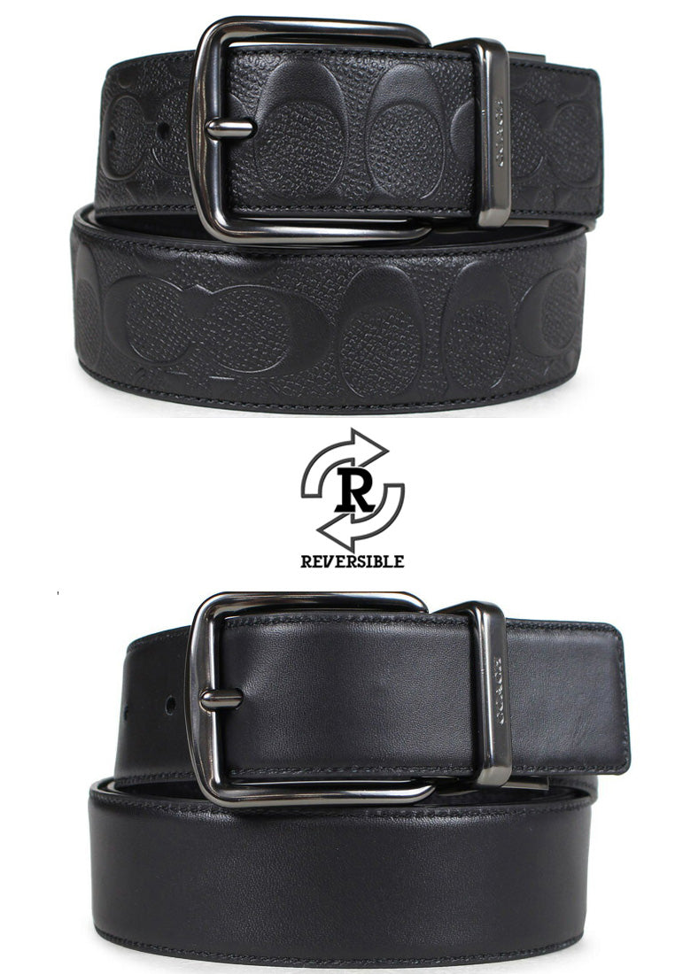 Coach Mens Wide Harness Cut-To-Size Reversible Signature Leather Belt 38MM - Black