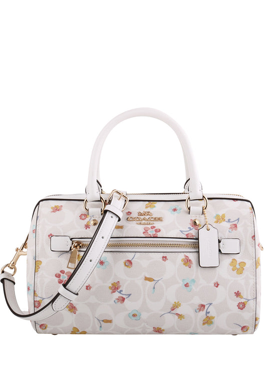 Coach Rowan Satchel In Signature Canvas With Mystical Floral Print - White/Multi