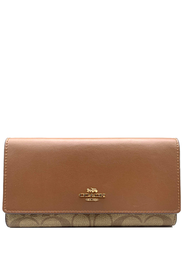 Coach Slim Trifold Wallet In Signature Canvas - Brown