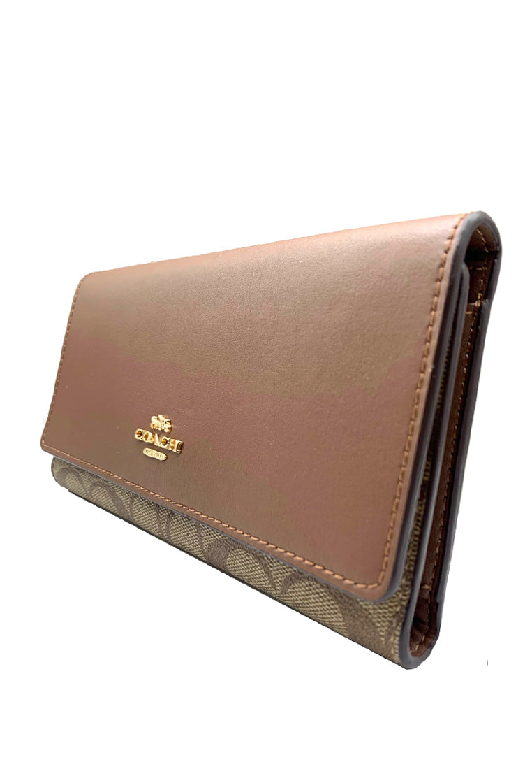 Coach Slim Trifold Wallet In Signature Canvas - Brown