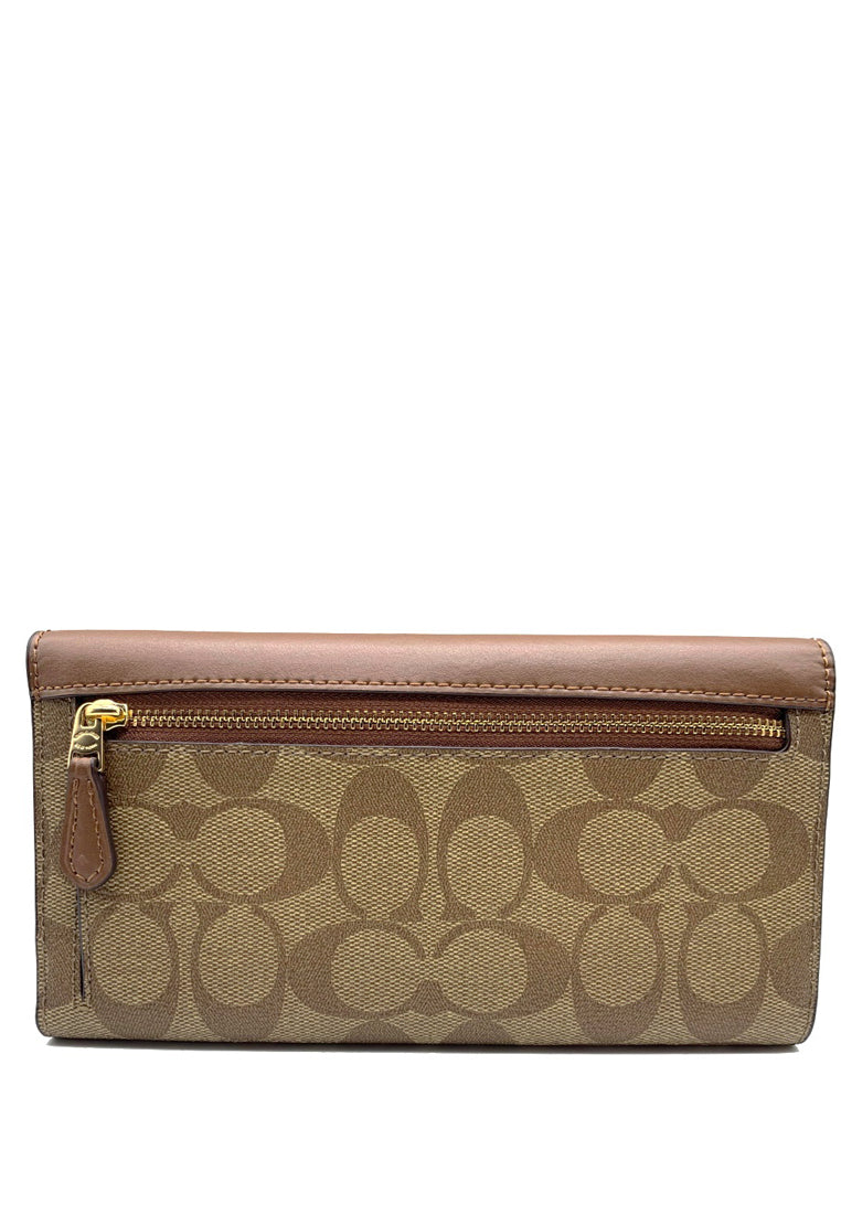 Coach Slim Trifold Wallet In Signature Canvas - Brown