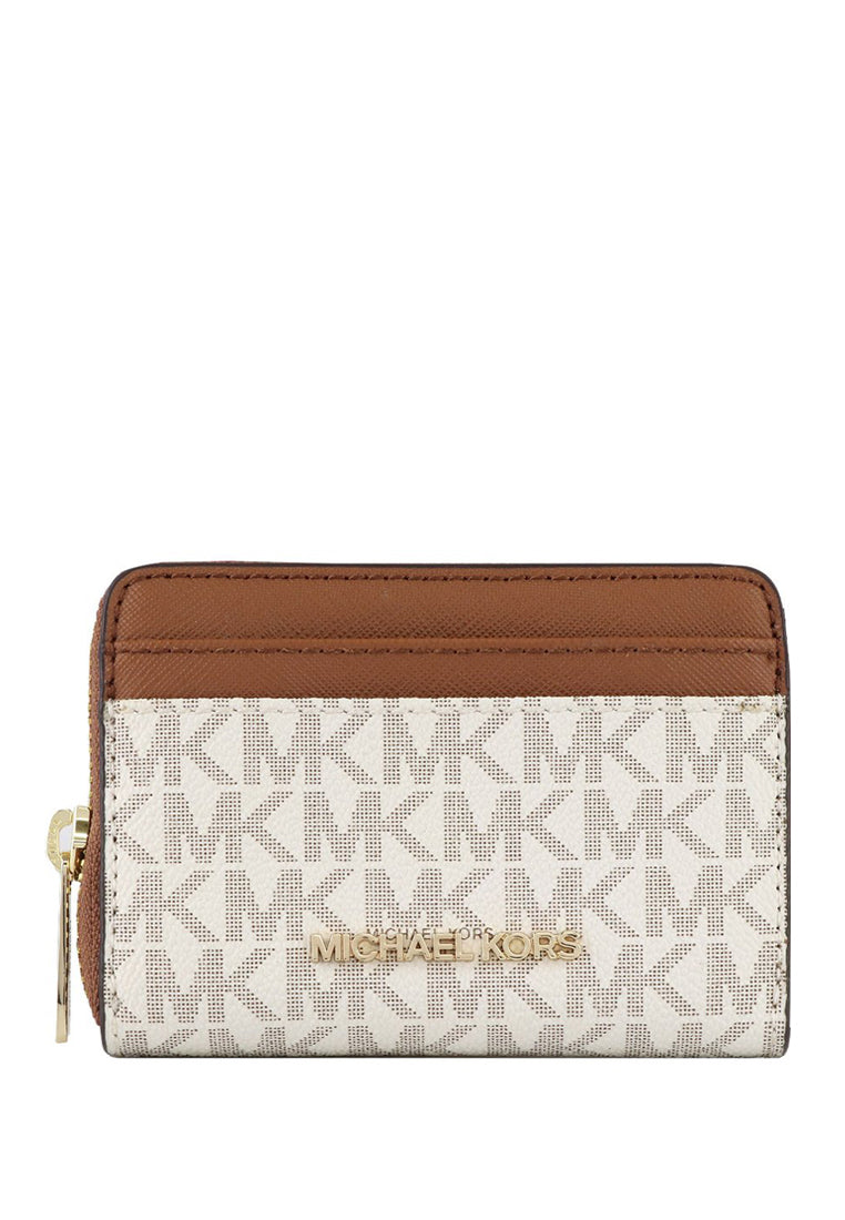 Michael Kors Jet Set Travel Signature Medium Zip Around Card Case - Vanilla/Brown