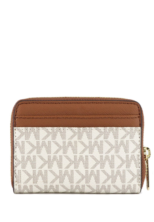 Michael Kors Jet Set Travel Signature Medium Zip Around Card Case - Vanilla/Brown