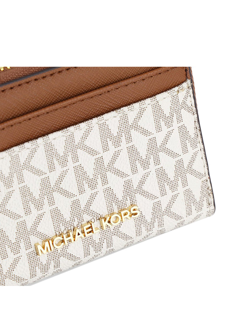 Michael Kors Jet Set Travel Signature Medium Zip Around Card Case - Vanilla/Brown