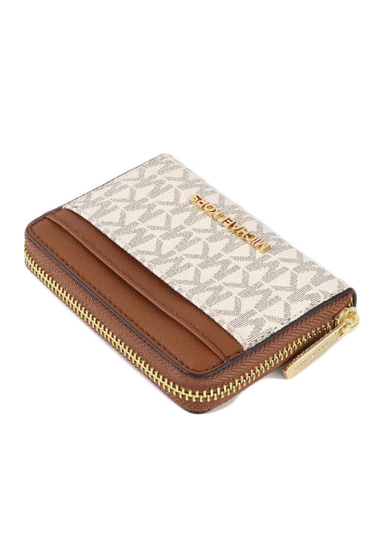 Michael Kors Jet Set Travel Signature Medium Zip Around Card Case - Vanilla/Brown