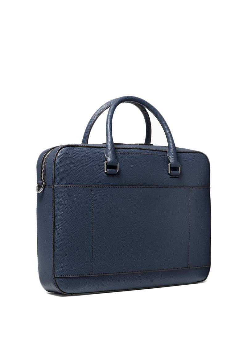 Michael Kors Harrison Saffiano Leather Front-Zip Mens Briefcase - Navy