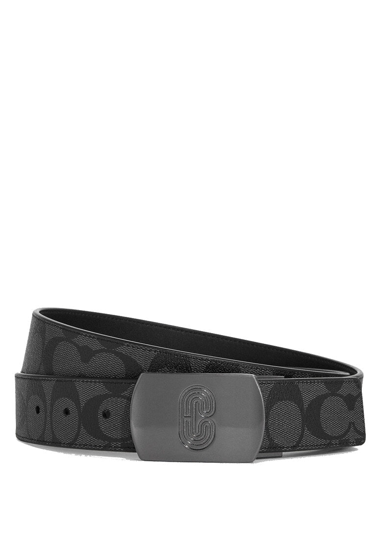 Coach Mens Plaque Buckle Cut To Size Reversible Belt 38MM - Black