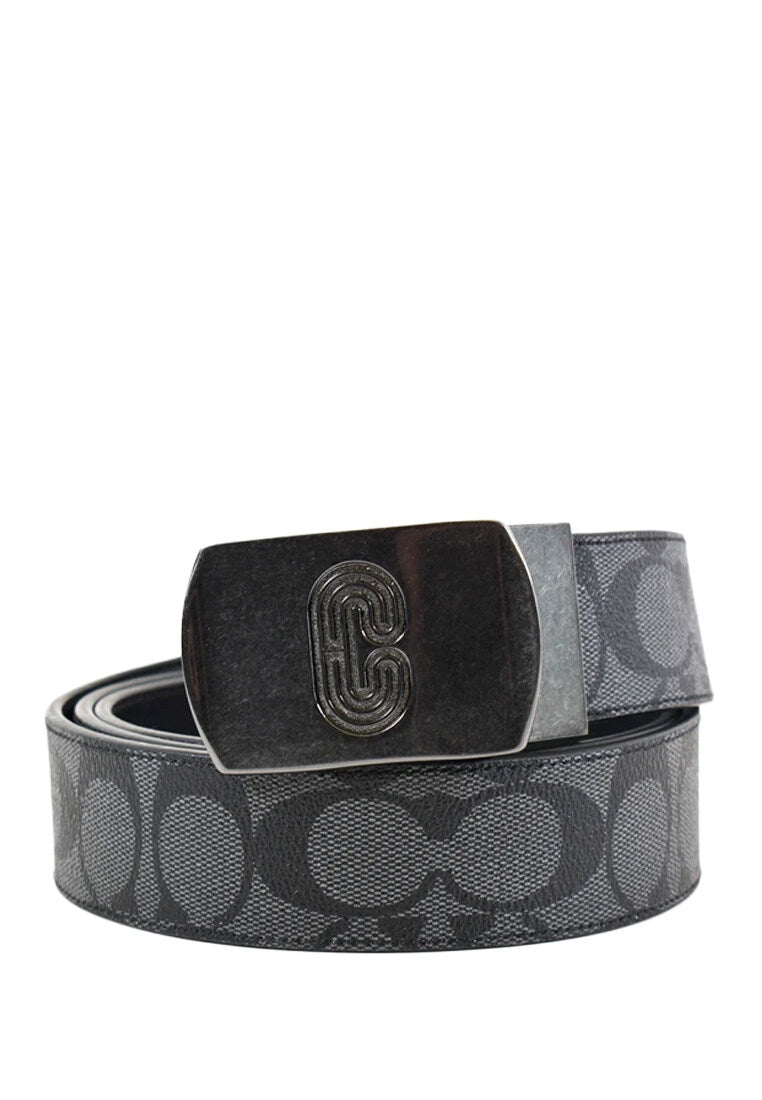 Coach Mens Plaque Buckle Cut To Size Reversible Belt 38MM - Black