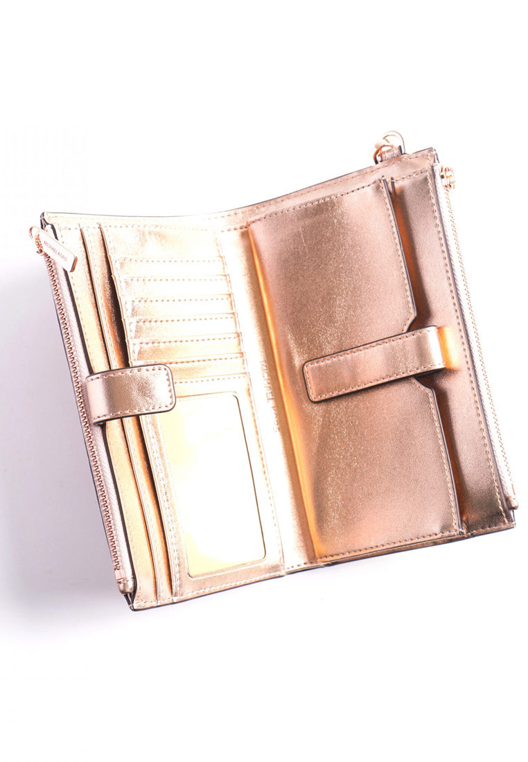 Michael kors Double Zip outlet large Wristlet mk Wallet rosegold