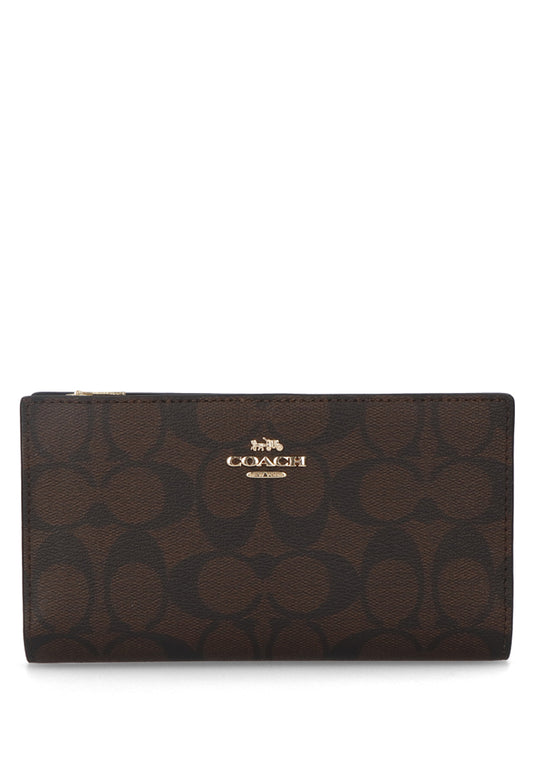 Coach Slim Zip Wallet In Signature Wallet - Dark Brown