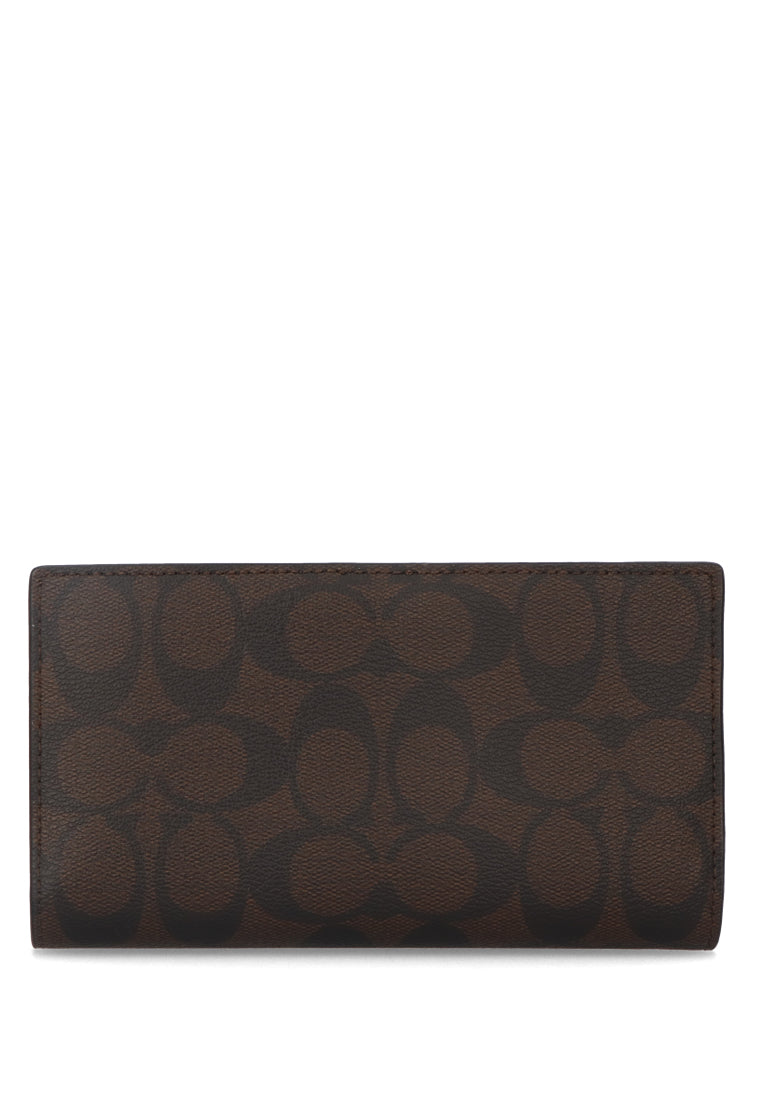 Coach Slim Zip Wallet In Signature Wallet - Dark Brown