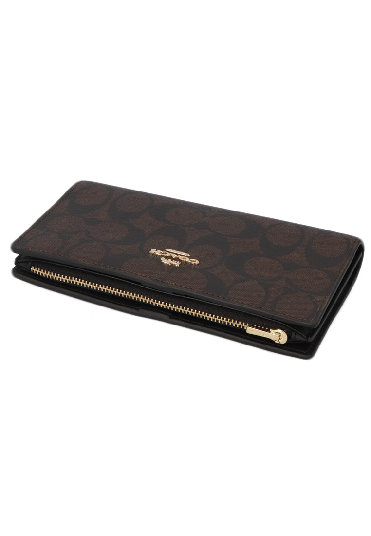 Coach Slim Zip Wallet In Signature Wallet - Dark Brown