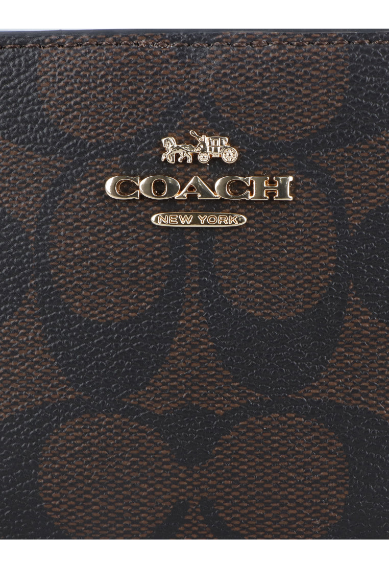 Coach Slim Zip Wallet In Signature Wallet - Dark Brown